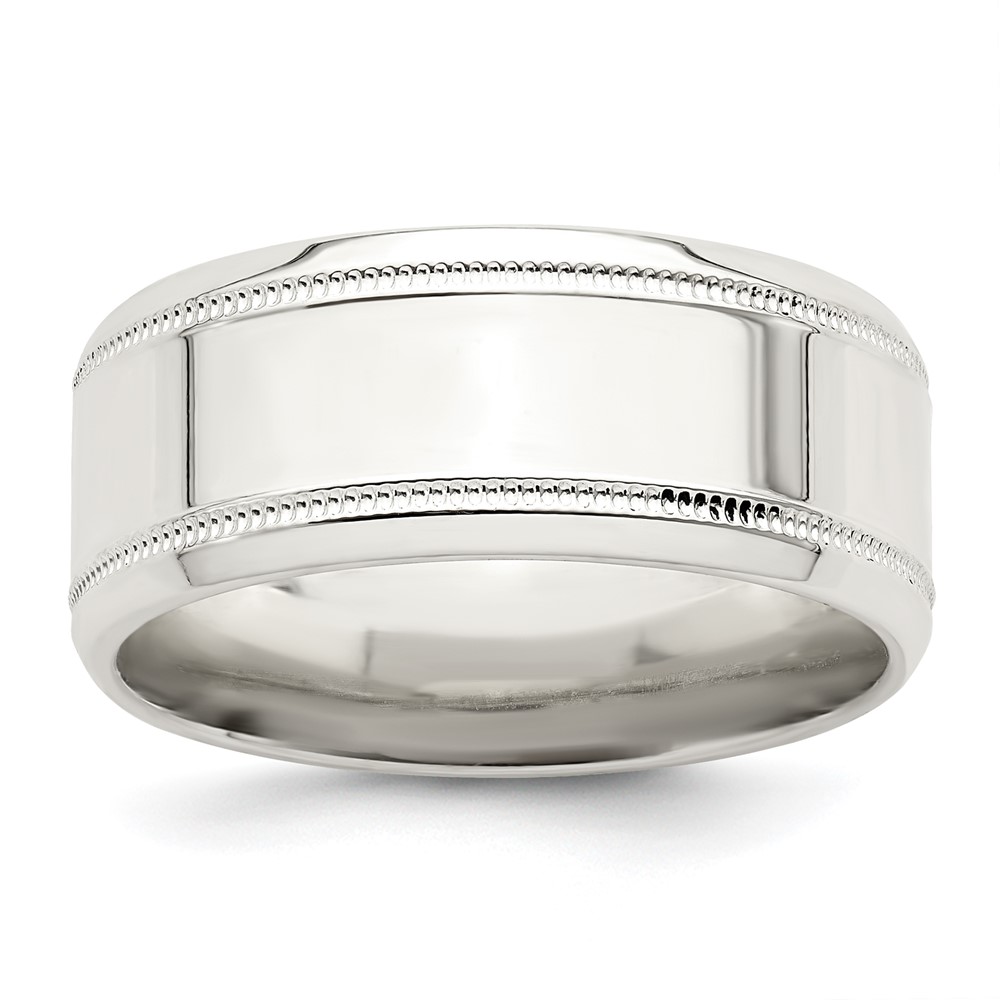 Sterling Silver 6mm Polished Flat Milgrain Beveled Edge Fancy Band Size 10 (QWB113-10)