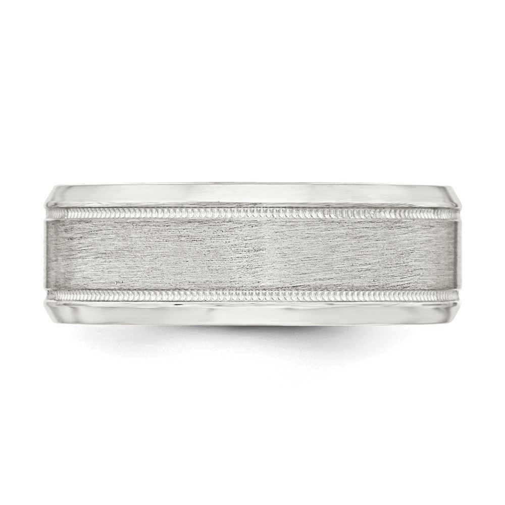 Sterling Silver 6mm Brushed Flat Milgrain Beveled Edge Fancy Band Size 9 (QWB113B-9)