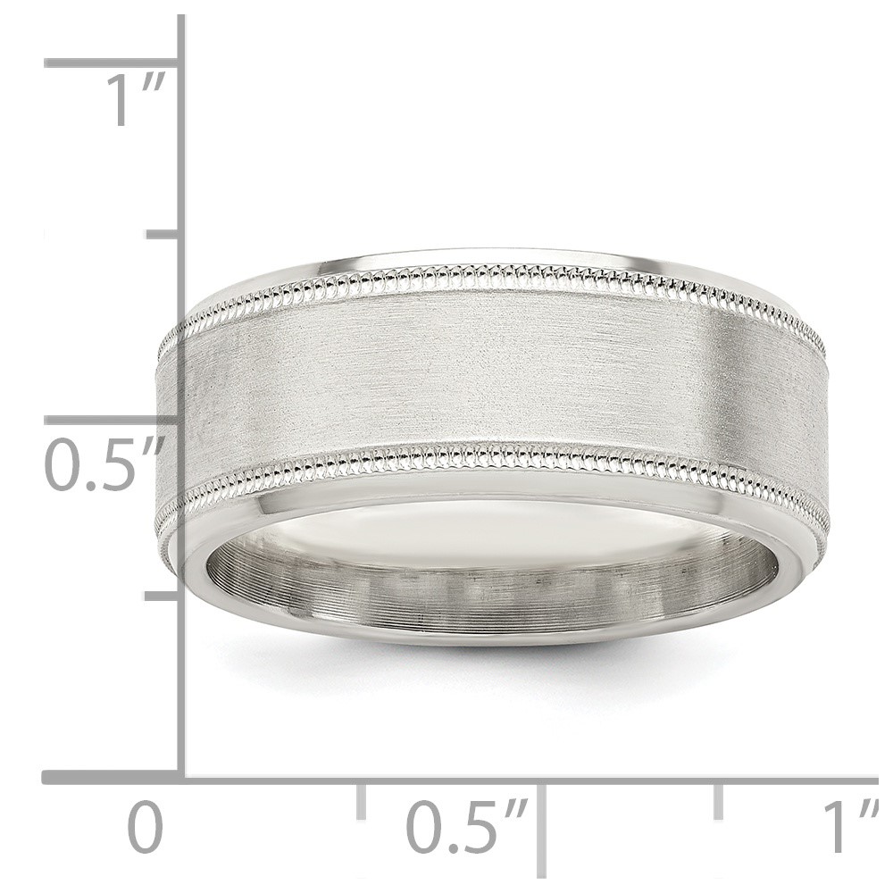 Sterling Silver 6mm Brushed Flat Milgrain Beveled Edge Fancy Band Size 9 (QWB113B-9)