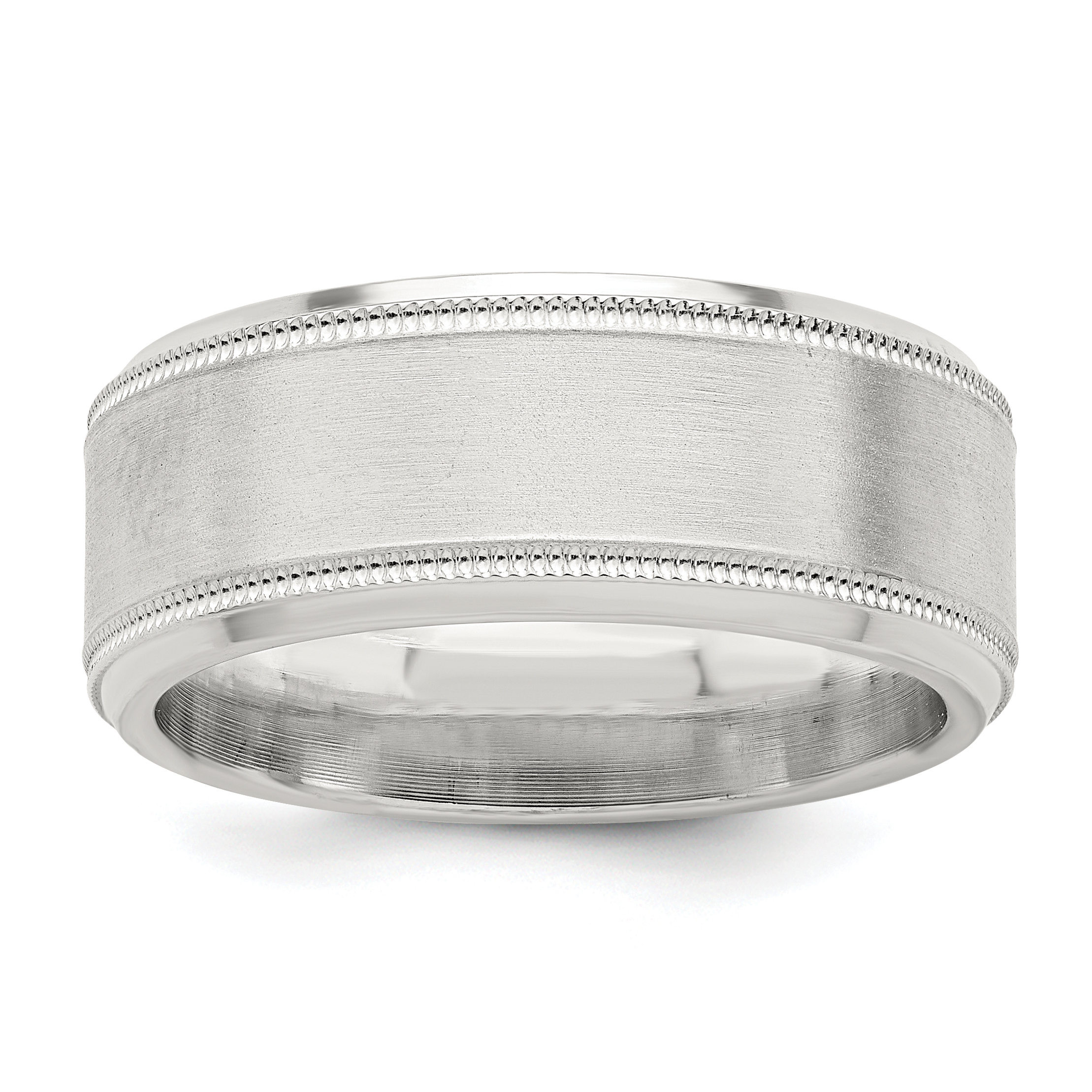 Sterling Silver 6mm Brushed Flat Milgrain Beveled Edge Fancy Band Size 10 (QWB113B-10)