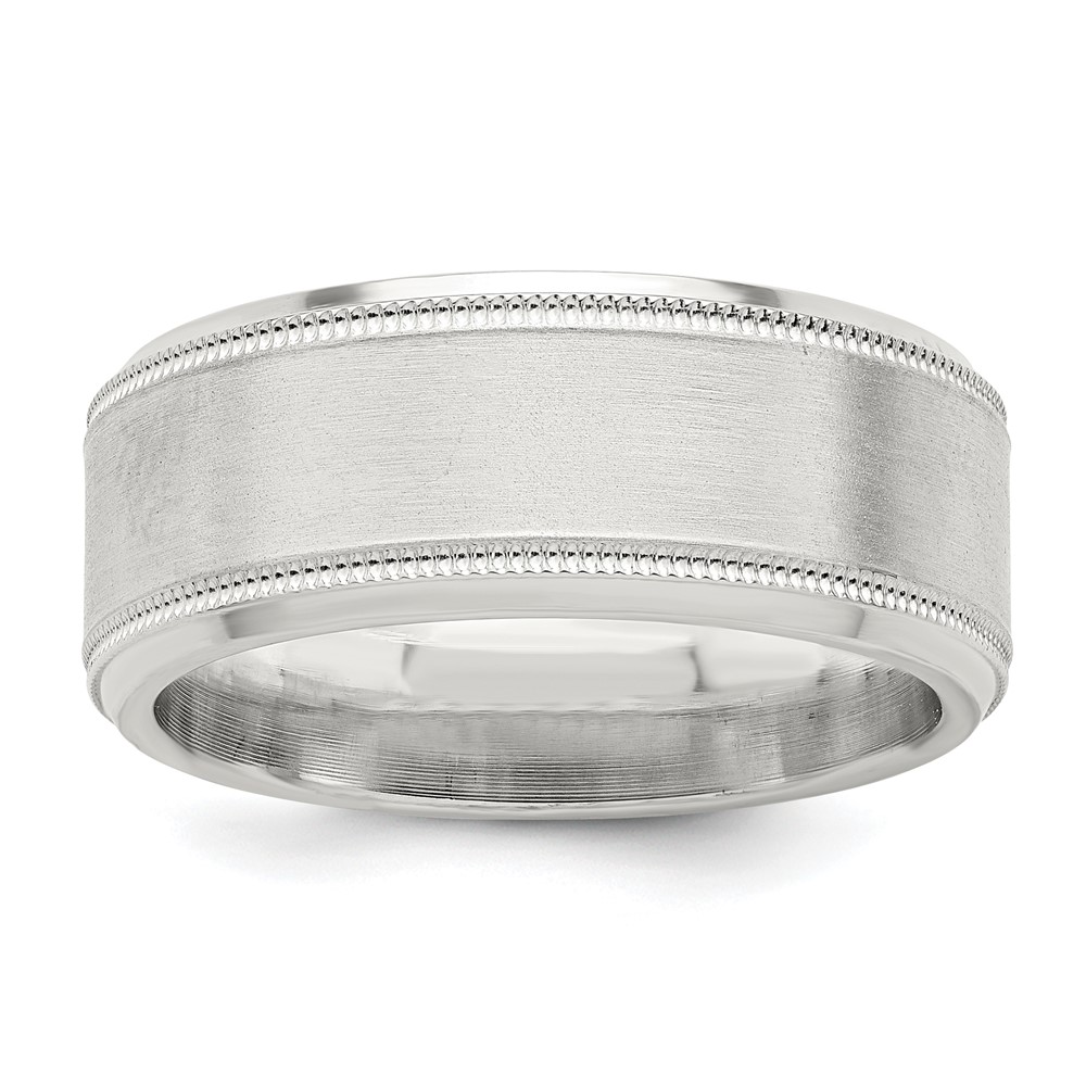Sterling Silver 6mm Brushed Flat Milgrain Beveled Edge Fancy Band Size 10 (QWB113B-10)