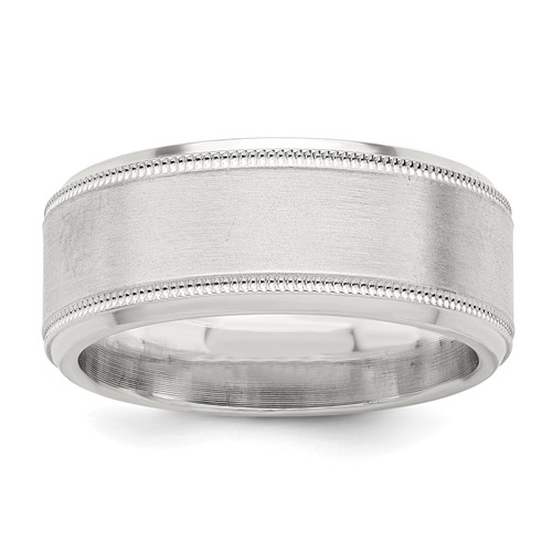Sterling Silver 6mm Brushed Flat Milgrain Beveled Edge Fancy Band, Size 7