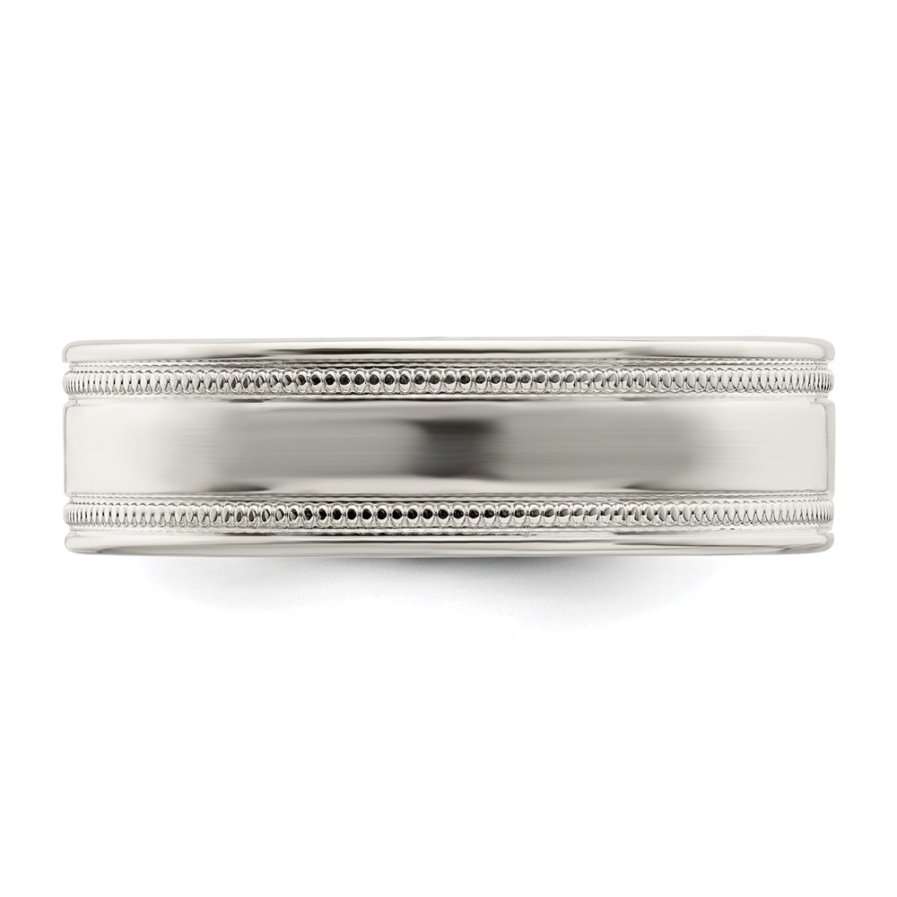Sterling Silver 6mm Polished Flat Milgrain Grooved Edge Fancy Band Size 10 (QWB114-10)