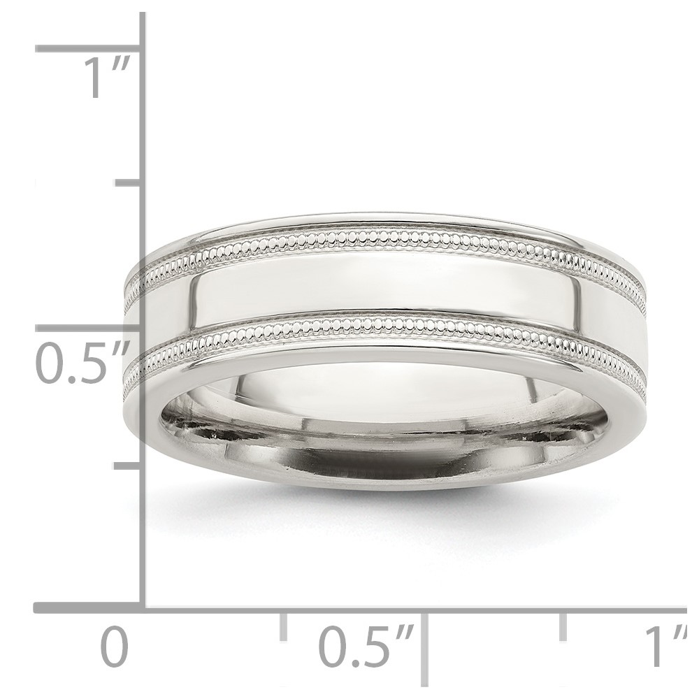 Sterling Silver 6mm Polished Flat Milgrain Grooved Edge Fancy Band Size 10 (QWB114-10)