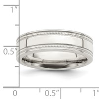 Sterling Silver 6mm Polished Flat Milgrain Grooved Edge Fancy Band view 5