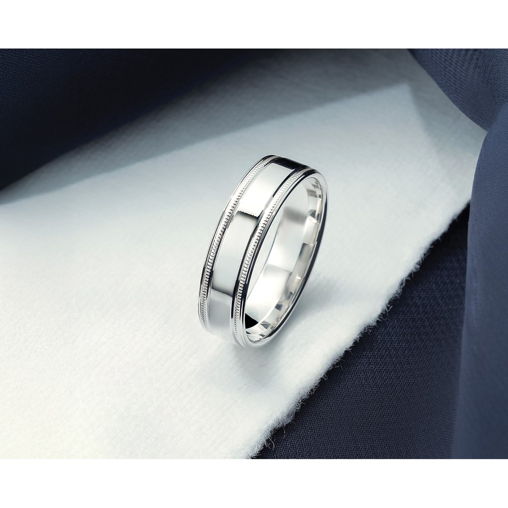 Sterling Silver 6mm Polished Flat Milgrain Grooved Edge Fancy Band Size 10 (QWB114-10)