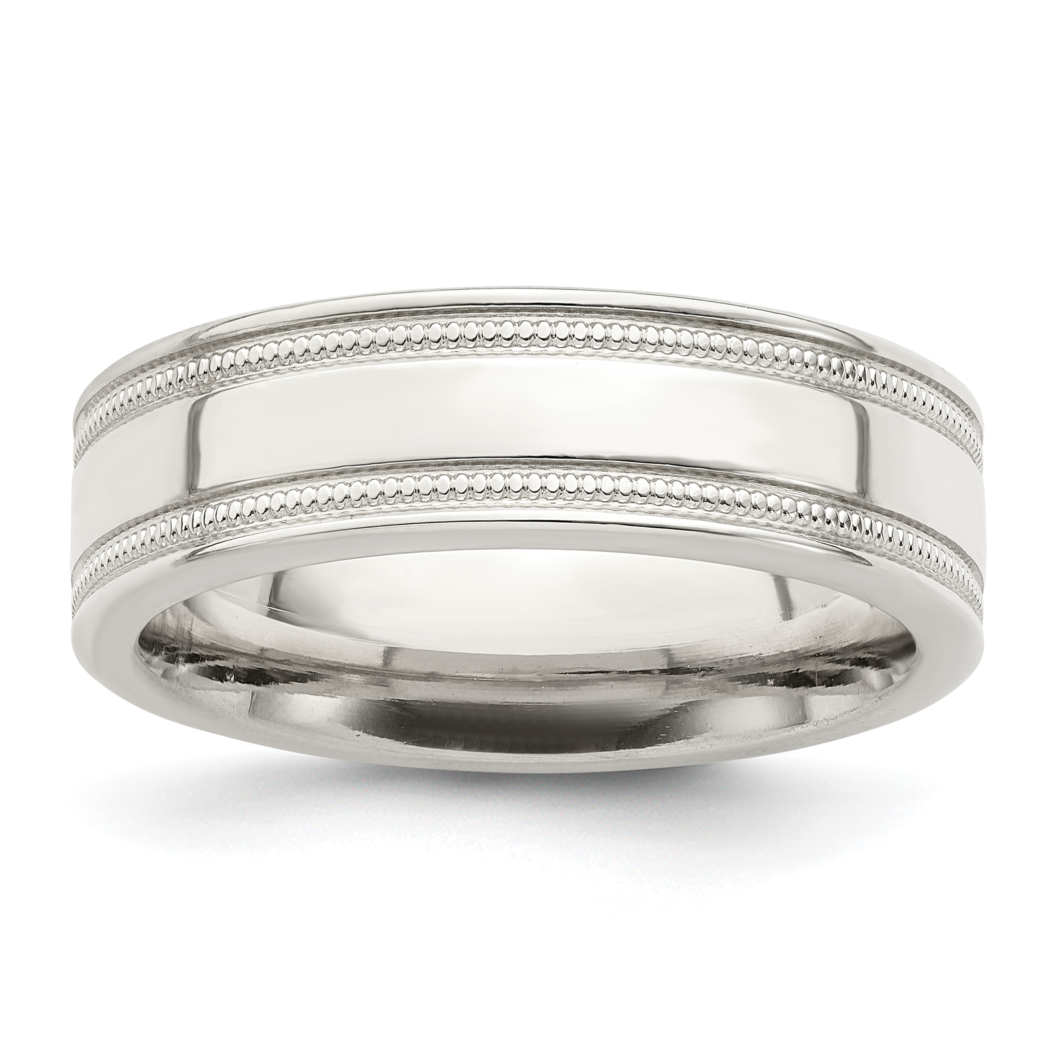 Sterling Silver 6mm Polished Flat Milgrain Grooved Edge Fancy Band Size 10 (QWB114-10)