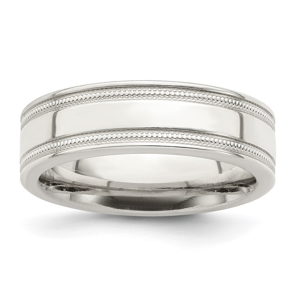 Sterling Silver 6mm Polished Flat Milgrain Grooved Edge Fancy Band Size 10 (QWB114-10)