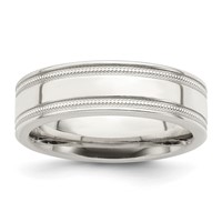 Sterling Silver 6mm Polished Flat Milgrain Grooved Edge Fancy Band view 1