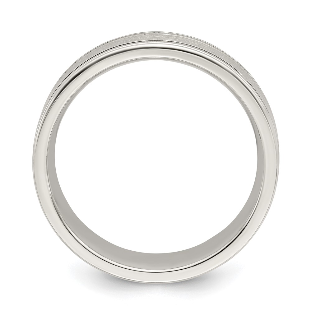 Sterling Silver 6mm Brushed Flat Milgrain Grooved Edge Fancy Band Size 7.5 (QWB114B-7.5)