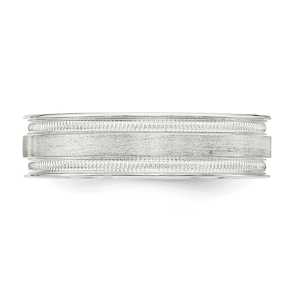 Sterling Silver 6mm Brushed Flat Milgrain Grooved Edge Fancy Band Size 7.5 (QWB114B-7.5)