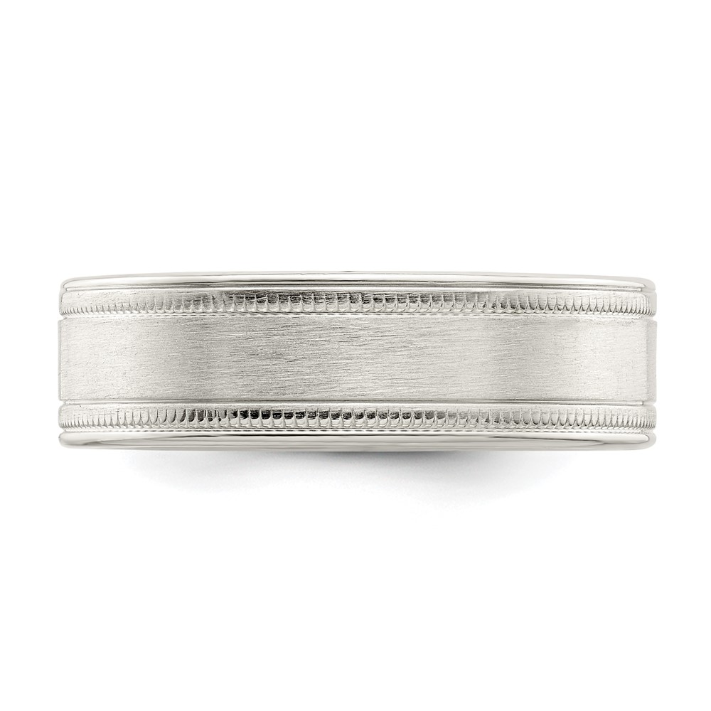 Sterling Silver 6mm Brushed Flat Milgrain Grooved Edge Fancy Band Size 7.5 (QWB114B-7.5)