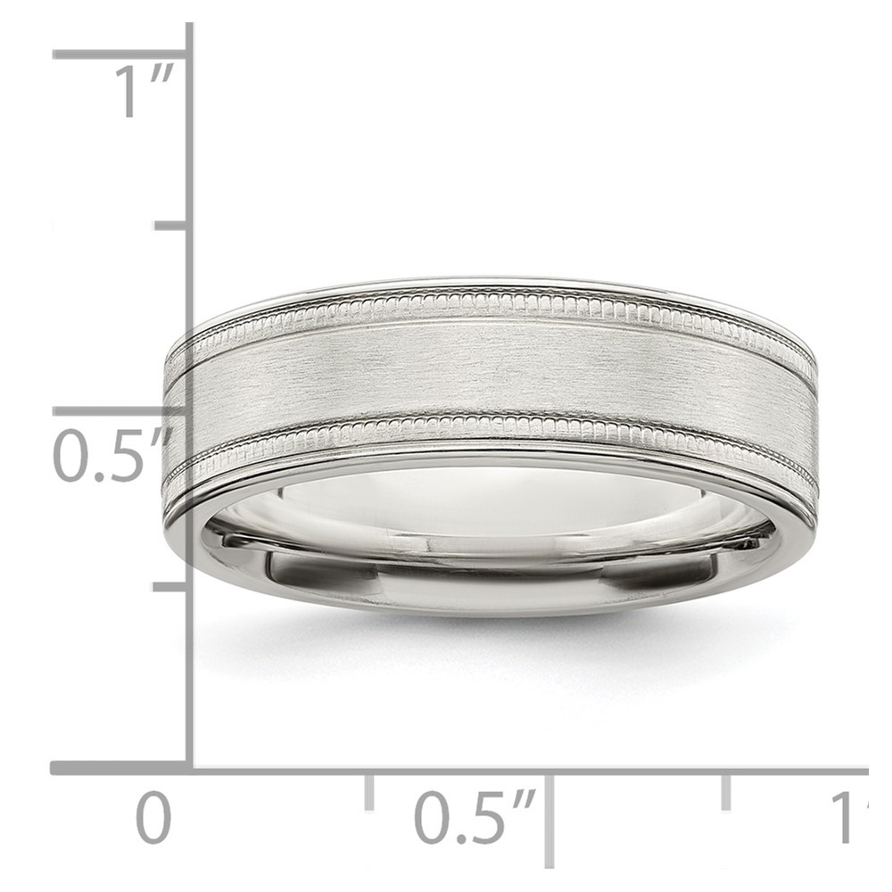 Sterling Silver 6mm Brushed Flat Milgrain Grooved Edge Fancy Band Size 7.5 (QWB114B-7.5)