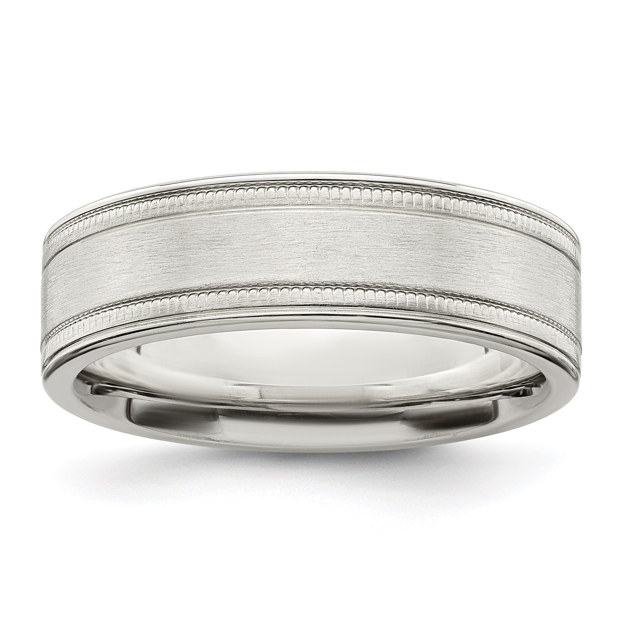 Sterling Silver 6mm Brushed Flat Milgrain Grooved Edge Fancy Band Size 7.5 (QWB114B-7.5)