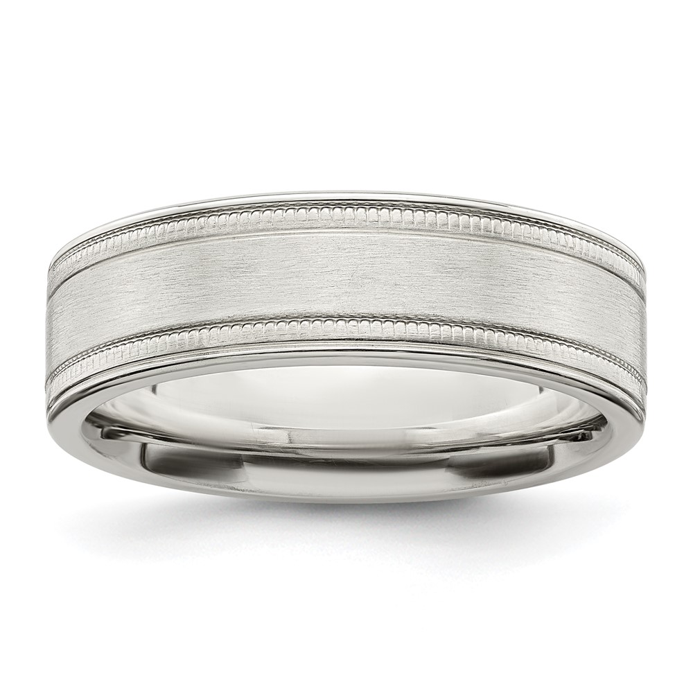 Sterling Silver 6mm Brushed Flat Milgrain Grooved Edge Fancy Band Size 7.5 (QWB114B-7.5)