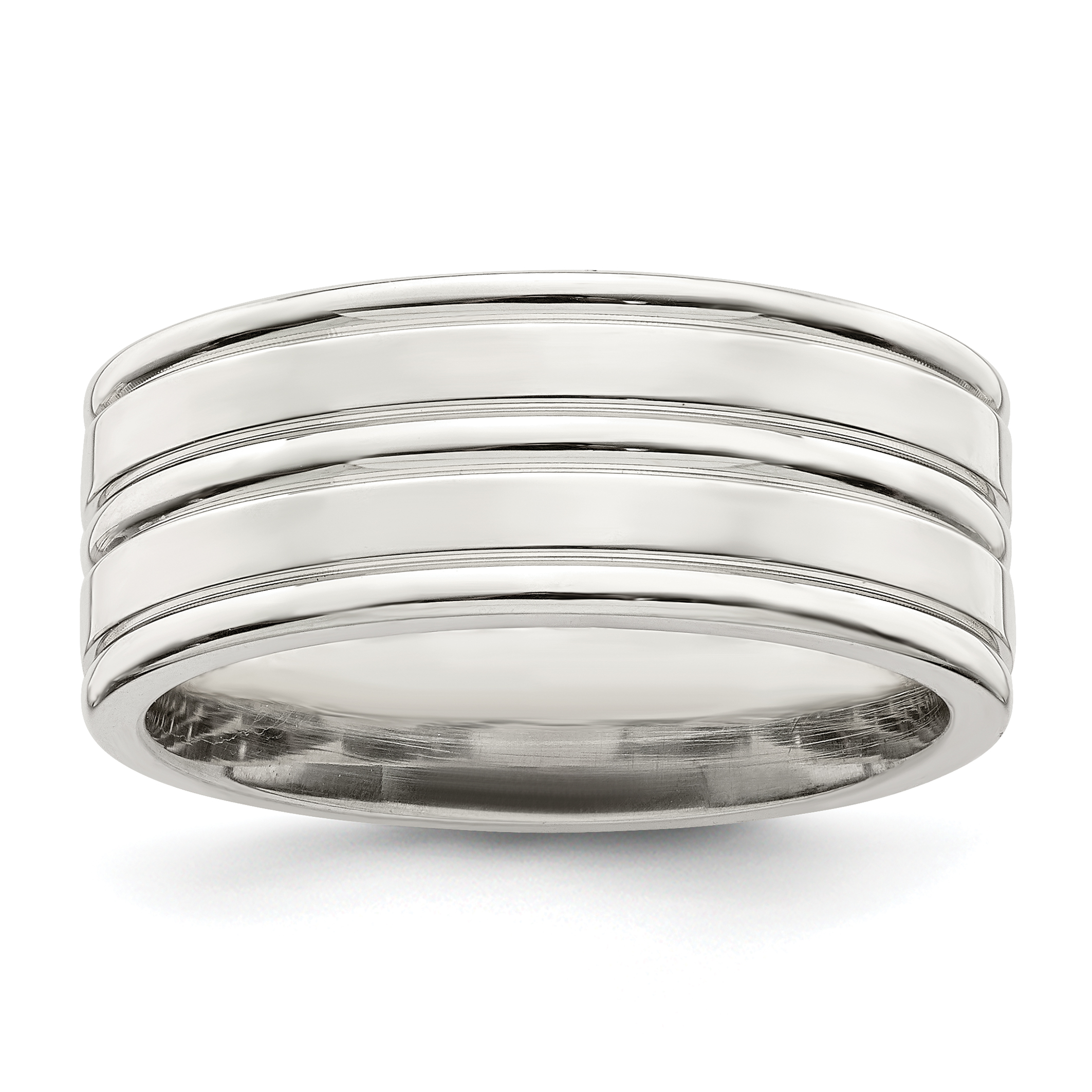 Sterling Silver 8mm Polished Flat Grooved Fancy Band Size 10 (QWB115-10)