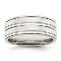 Sterling Silver 8mm Polished Flat Grooved Fancy Band view 1