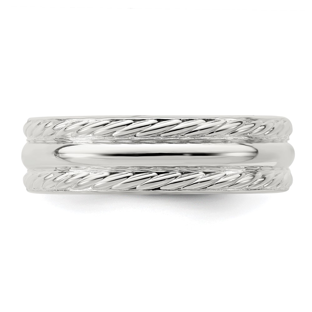 Sterling Silver 6mm Polished Domed Rope Edge Fancy Band Size 7 (QWB116-7)
