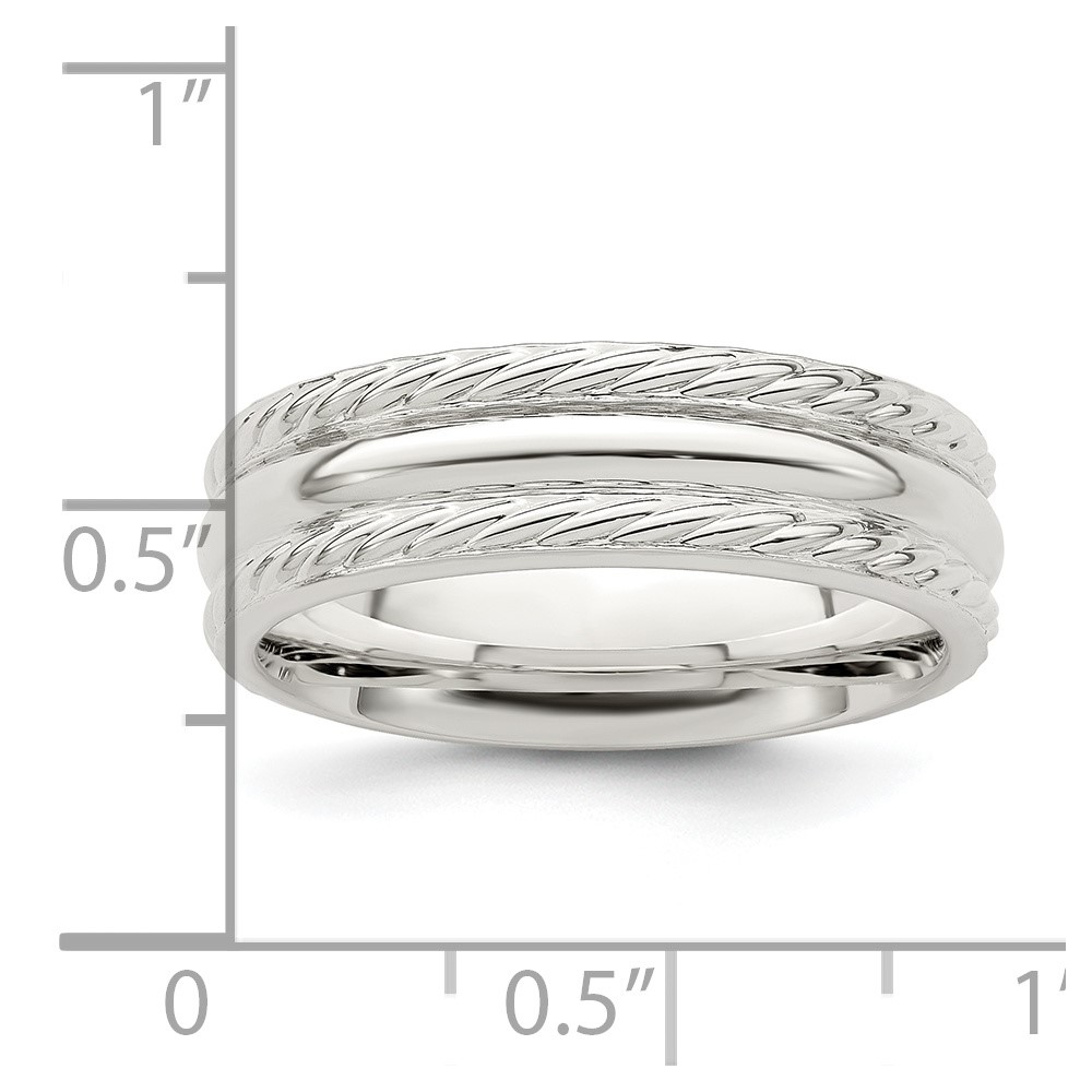 Sterling Silver 6mm Polished Domed Rope Edge Fancy Band Size 7 (QWB116-7)