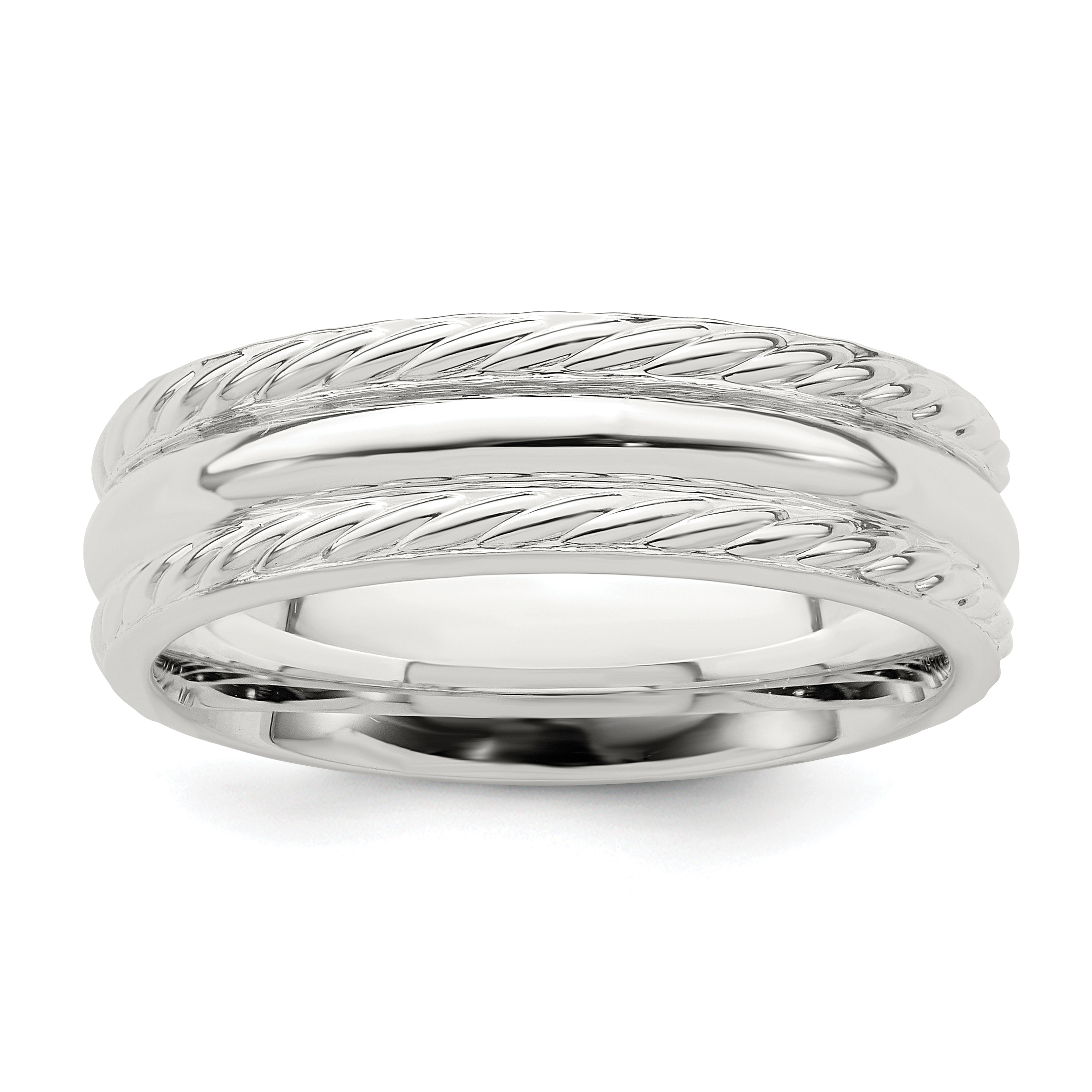 Sterling Silver 6mm Polished Domed Rope Edge Fancy Band Size 7 (QWB116-7)