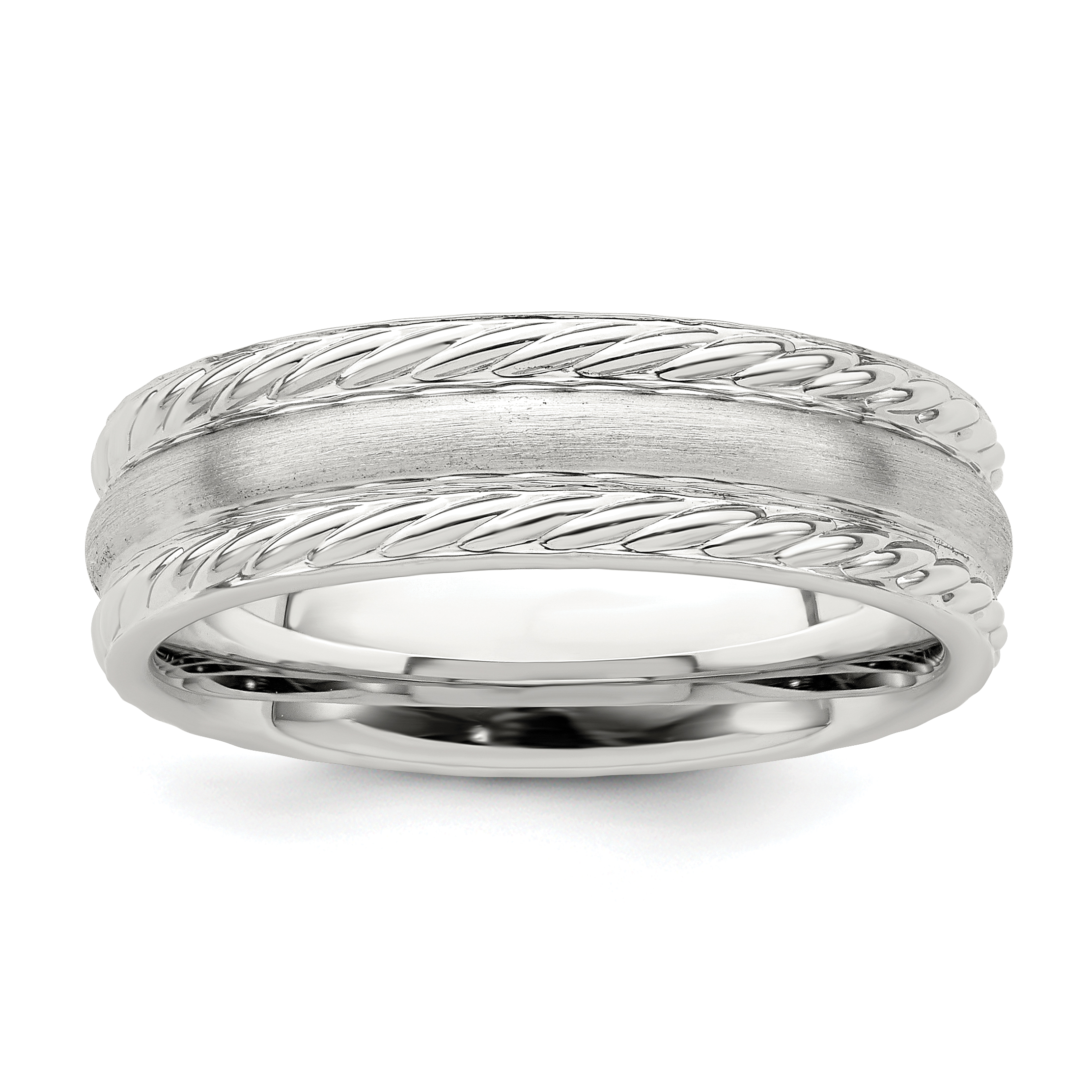 Sterling Silver 6mm Brushed Domed Rope Edge Fancy Band Size 7 (QWB116B-7)