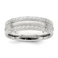 Sterling Silver 6mm Brushed Domed Rope Edge Fancy Band view 1