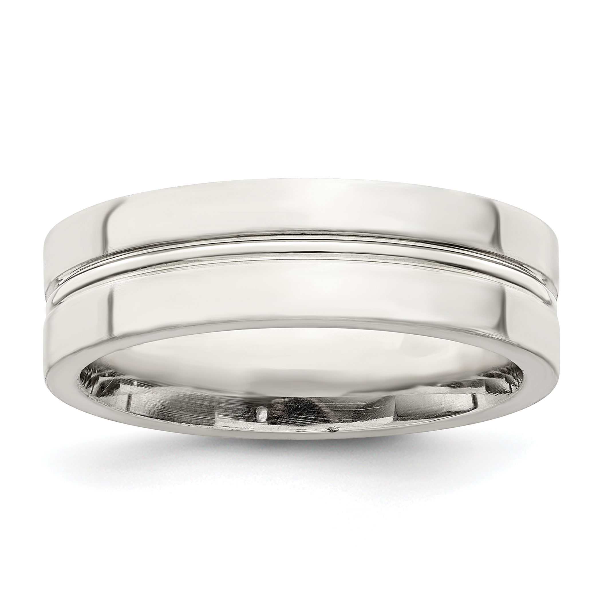 Sterling Silver 6mm Polished Flat Grooved Center Fancy Band Size 12 (QWB117-12)