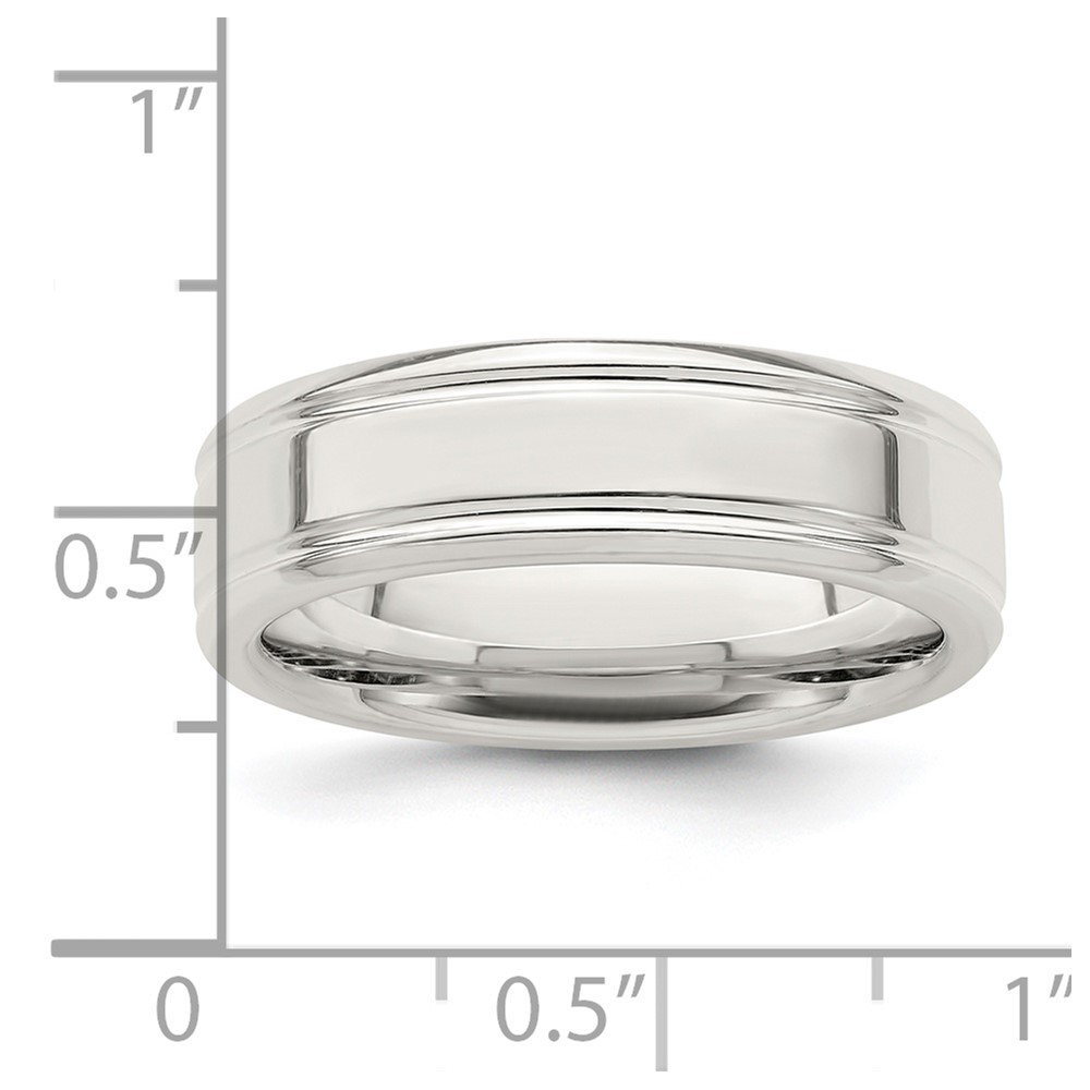 Sterling Silver 6mm Polished Flat Grooved Fancy Band Size 12.5 (QWB119-12.5)