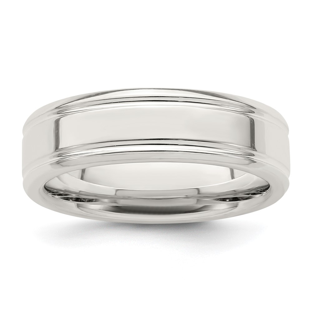 Sterling Silver 6mm Polished Flat Grooved Fancy Band Size 12.5 (QWB119-12.5)
