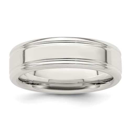 Sterling Silver 6mm Polished Flat Grooved Fancy Band, Size 7