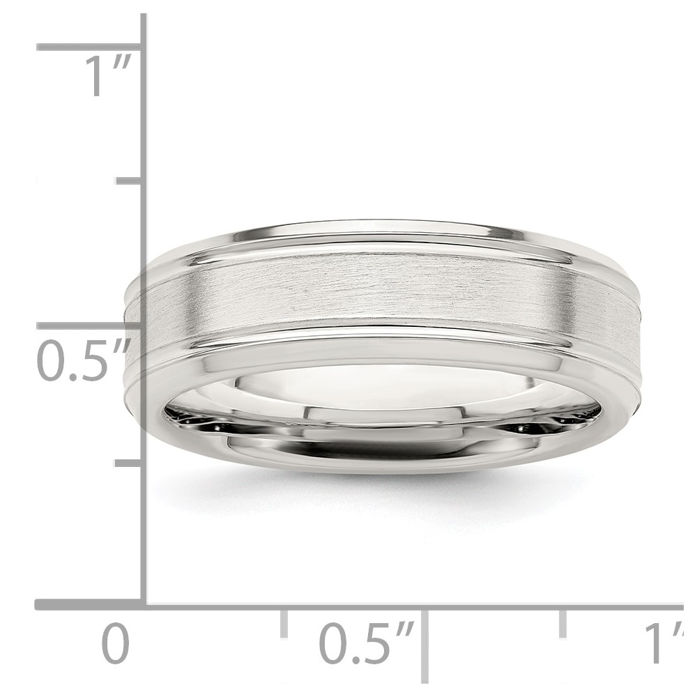 Sterling Silver 6mm Brushed Flat Grooved Fancy Band Size 11.5 (QWB119B-11.5)
