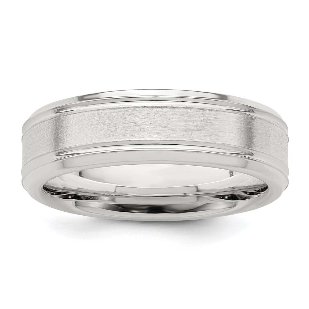 Sterling Silver 6mm Brushed Flat Grooved Fancy Band Size 10 (QWB119B-10)