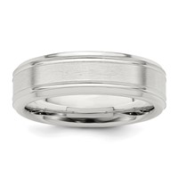 Sterling Silver 6mm Brushed Flat Grooved Fancy Band view 1