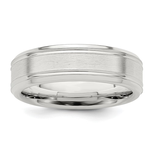 Sterling Silver 6mm Brushed Flat Grooved Fancy Band, Size 7