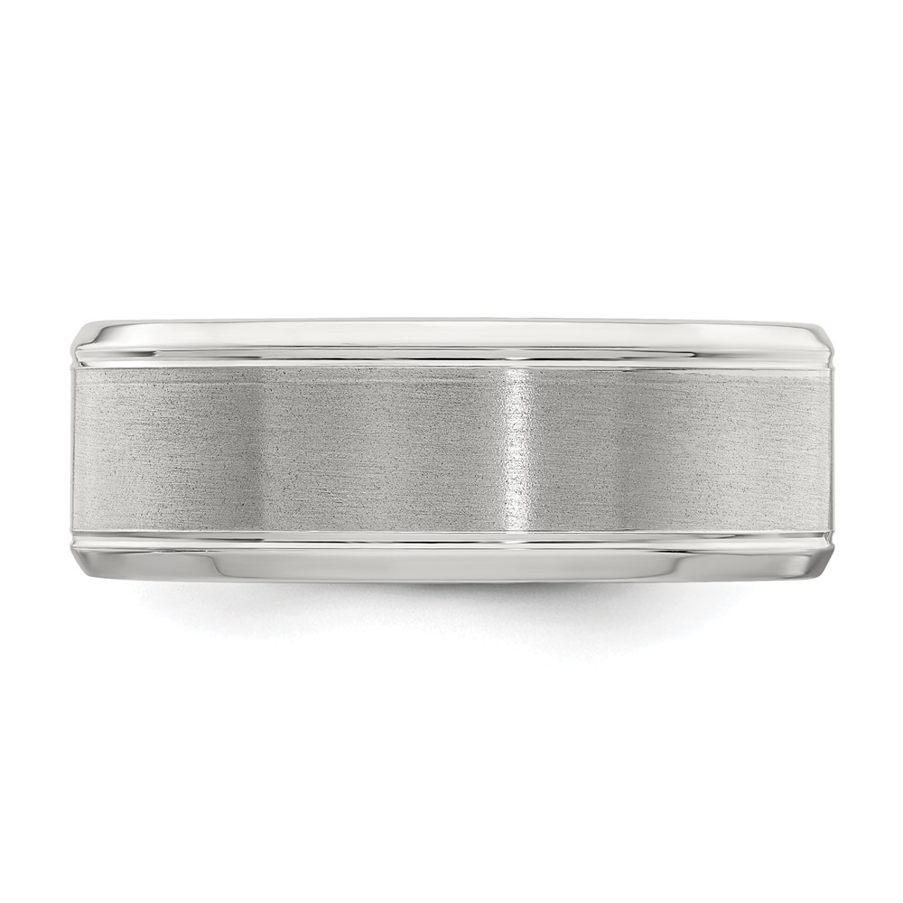 Sterling Silver Rhodium-plated 8mm Brushed Fancy Band Size 13.5 (QWB120BRH-13.5)