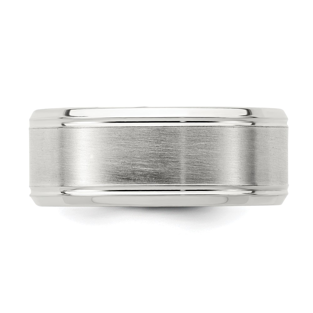Sterling Silver Rhodium-plated 8mm Brushed Fancy Band Size 13.5 (QWB120BRH-13.5)