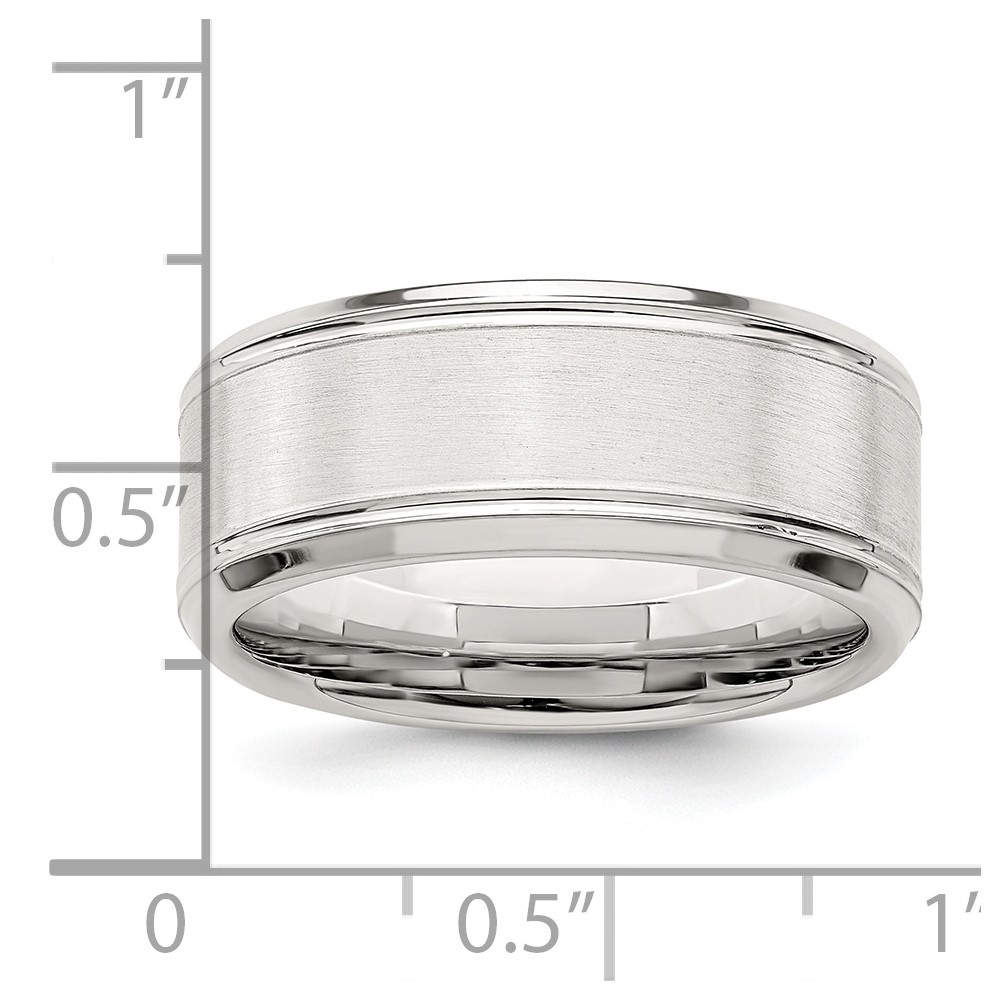 Sterling Silver Rhodium-plated 8mm Brushed Fancy Band Size 13.5 (QWB120BRH-13.5)