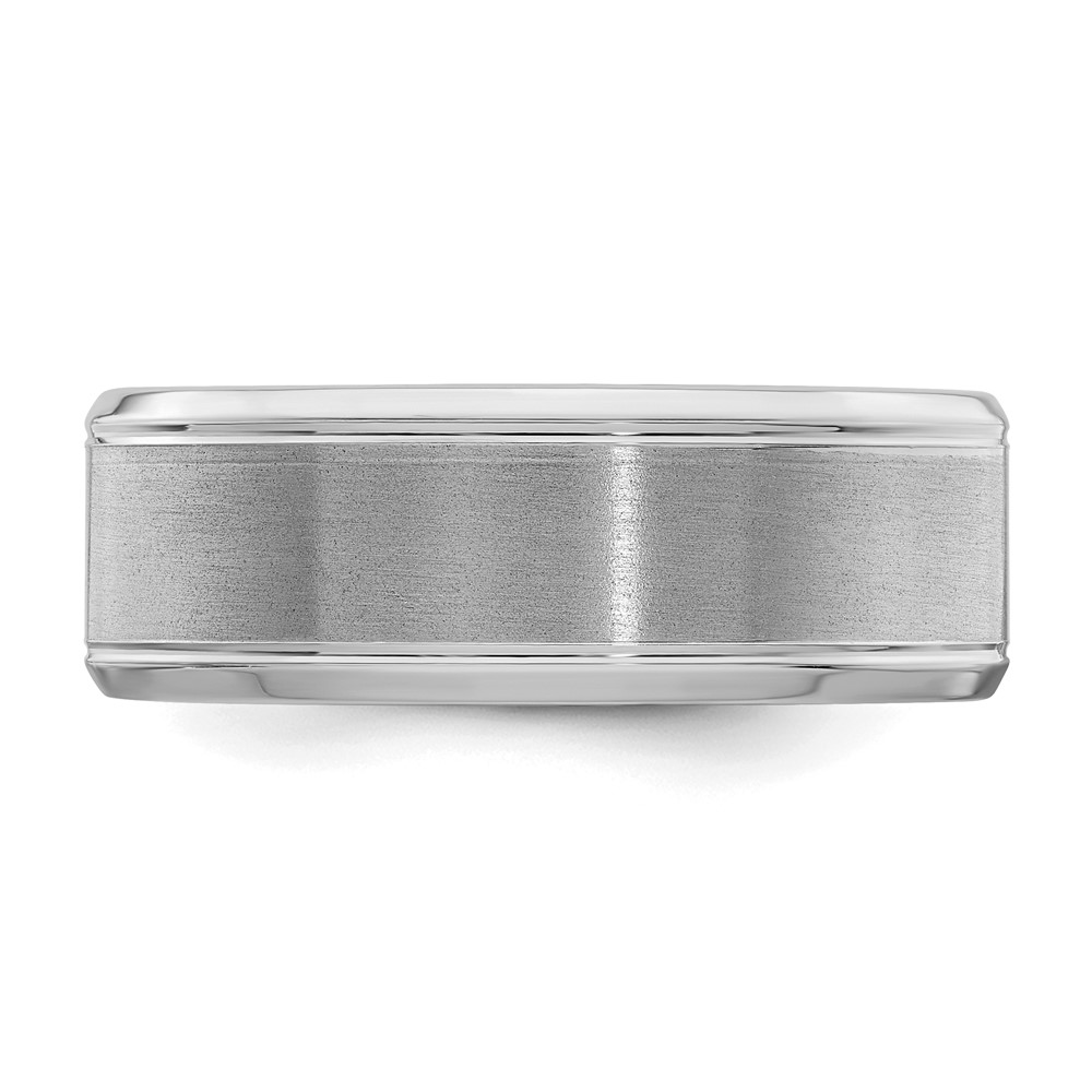 Sterling Silver Rhodium-plated 8mm Brushed Fancy Band Size 13.5 (QWB120BRH-13.5)