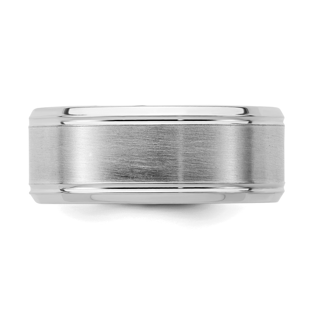 Sterling Silver Rhodium-plated 8mm Brushed Fancy Band Size 13.5 (QWB120BRH-13.5)