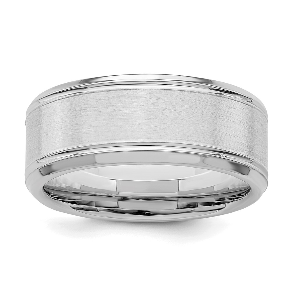 Sterling Silver Rhodium-plated 8mm Brushed Fancy Band Size 13.5 (QWB120BRH-13.5)