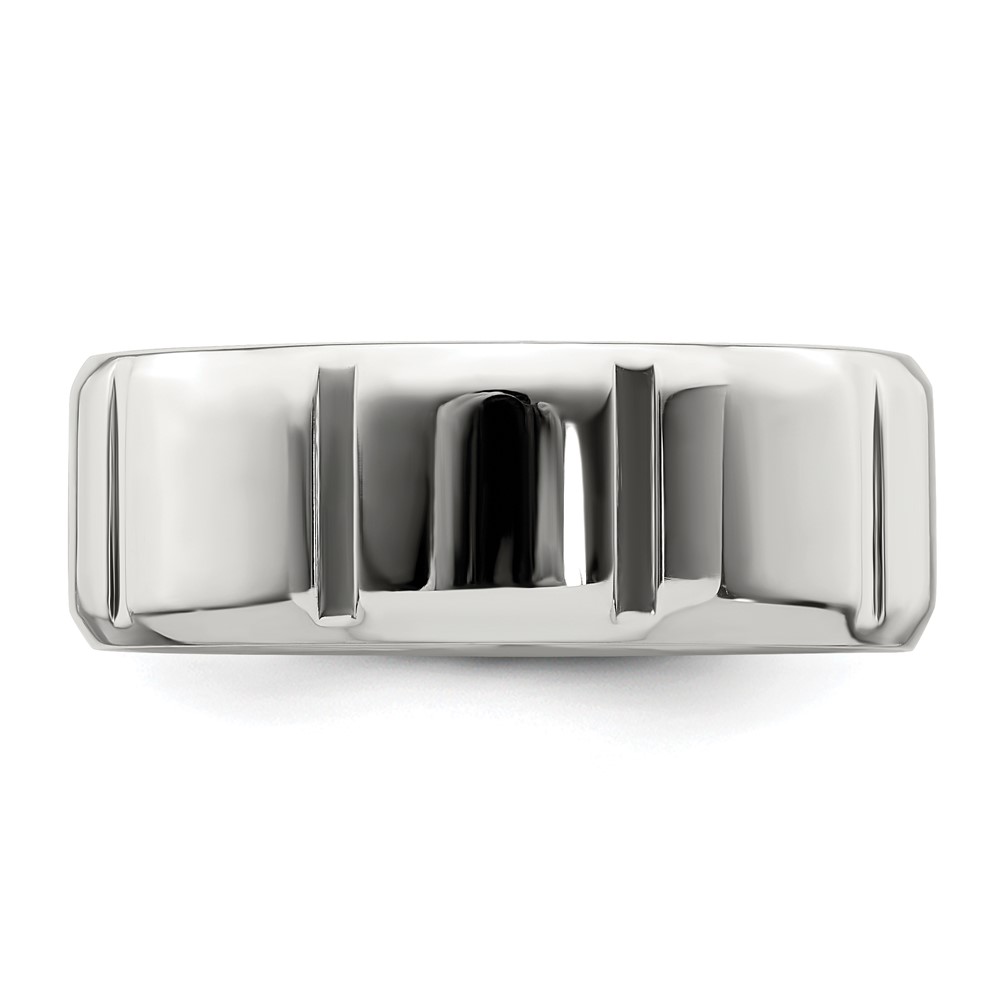 Sterling Silver 8mm Polished Flat Notched Beveled Edge Fancy Band Size 13 (QWB121-13)
