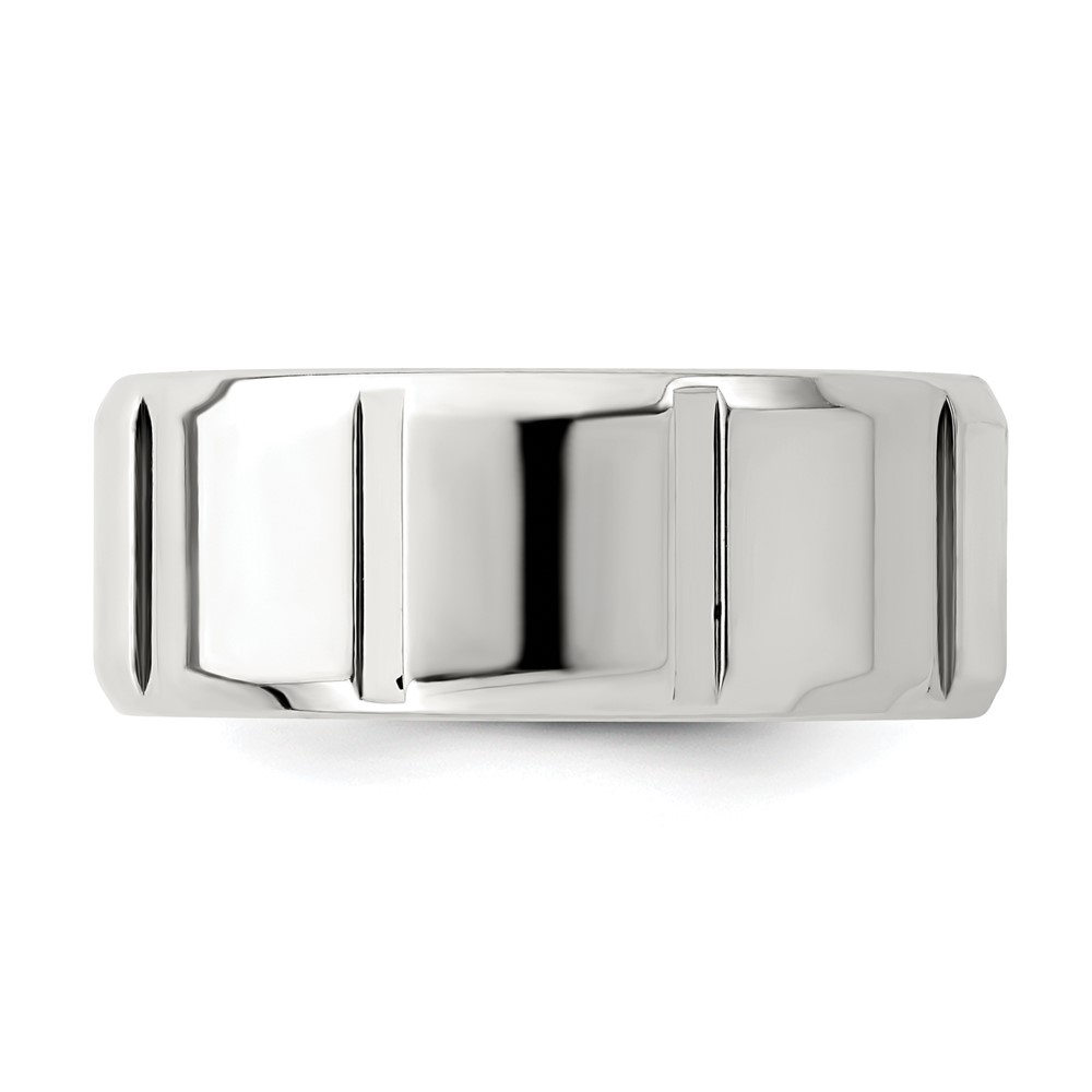 Sterling Silver 8mm Polished Flat Notched Beveled Edge Fancy Band Size 13 (QWB121-13)