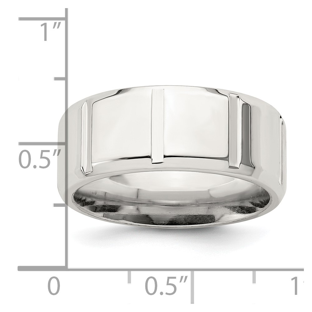 Sterling Silver 8mm Polished Flat Notched Beveled Edge Fancy Band Size 13 (QWB121-13)