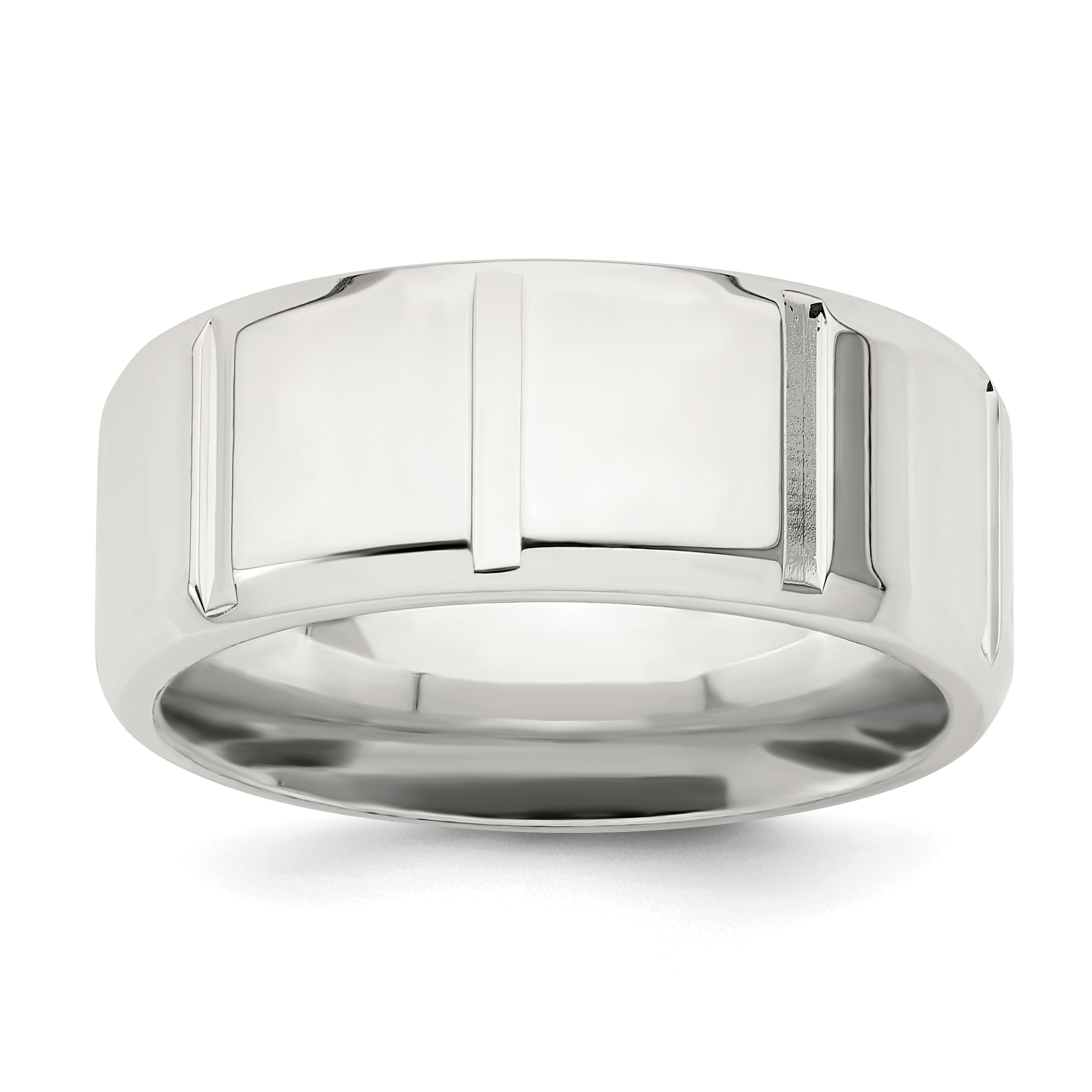 Sterling Silver 8mm Polished Flat Notched Beveled Edge Fancy Band Size 13 (QWB121-13)