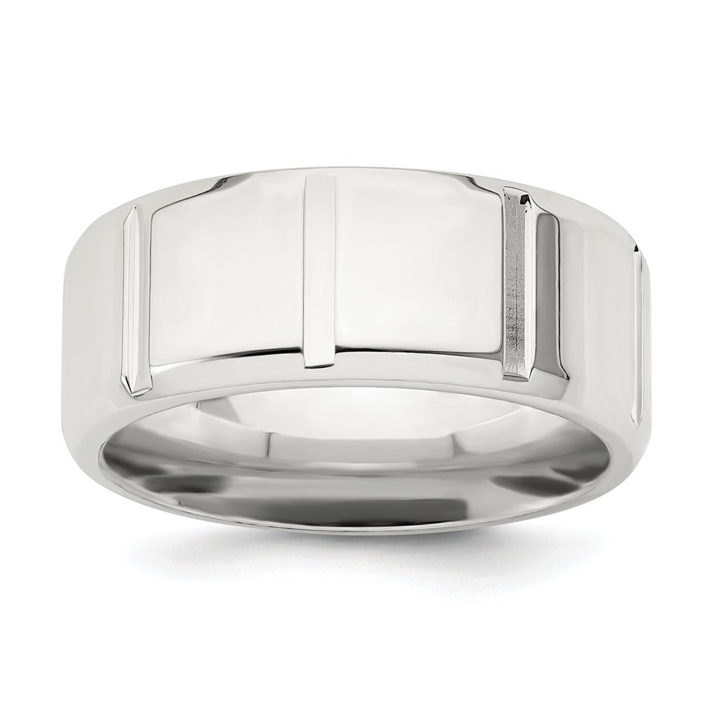 Sterling Silver 8mm Polished Flat Notched Beveled Edge Fancy Band