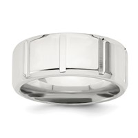 Sterling Silver 8mm Polished Flat Notched Beveled Edge Fancy Band view 1