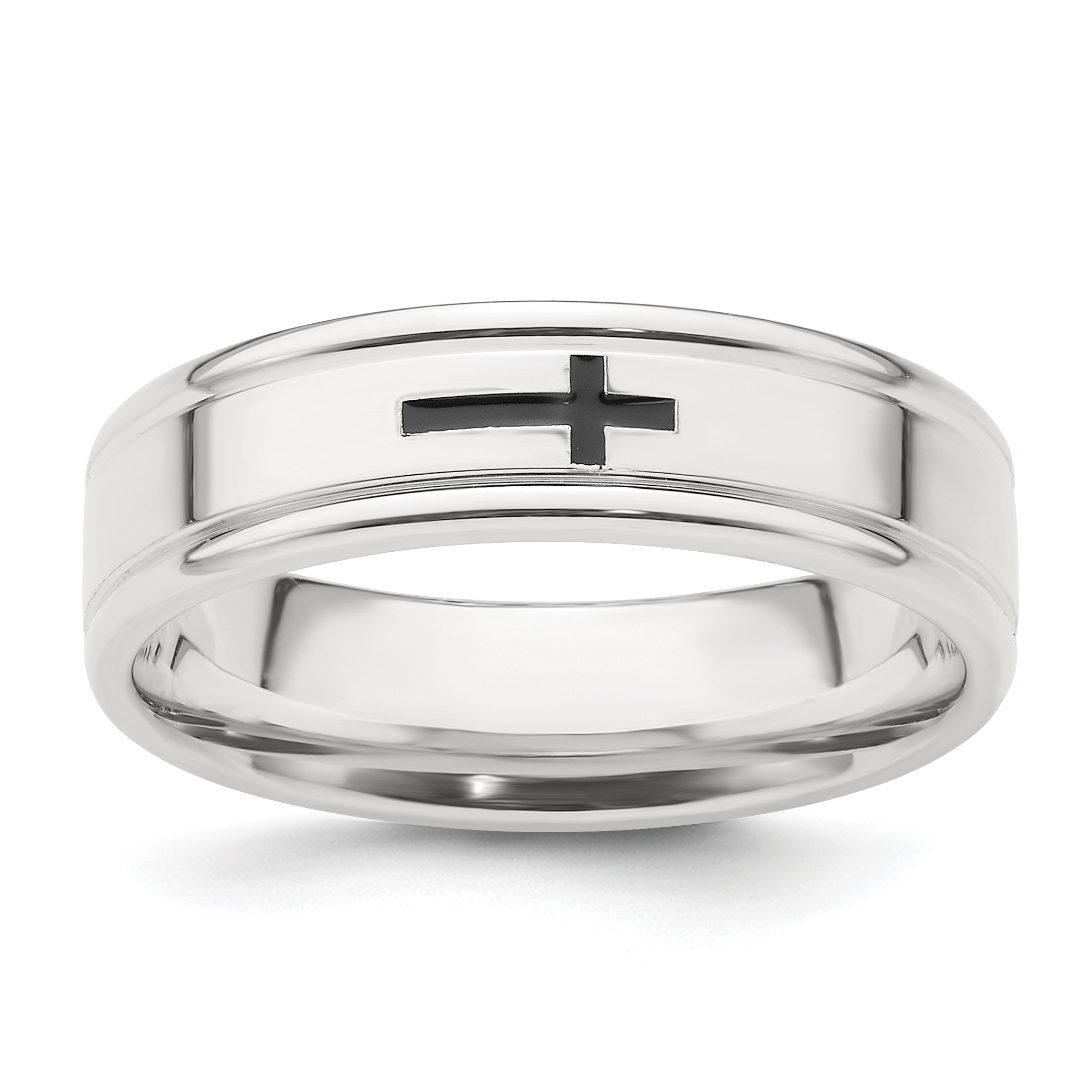 Sterling Silver 6mm Enamel Cross Fancy Band Size 11 (QWB126-11)