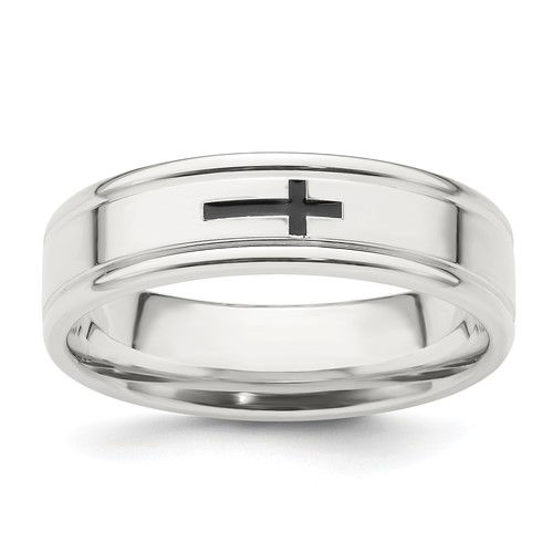 Sterling Silver 6mm Enamel Cross Fancy Band Size 13