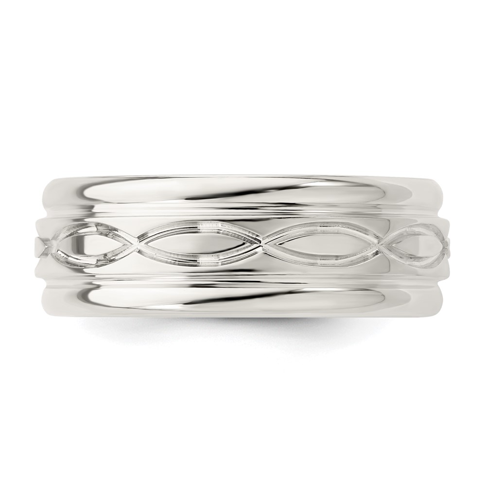 Sterling Silver 7mm Polished Flat Intertwined Design Beveled Edge Fancy Band Size 11.5 (QWB132-11.5)