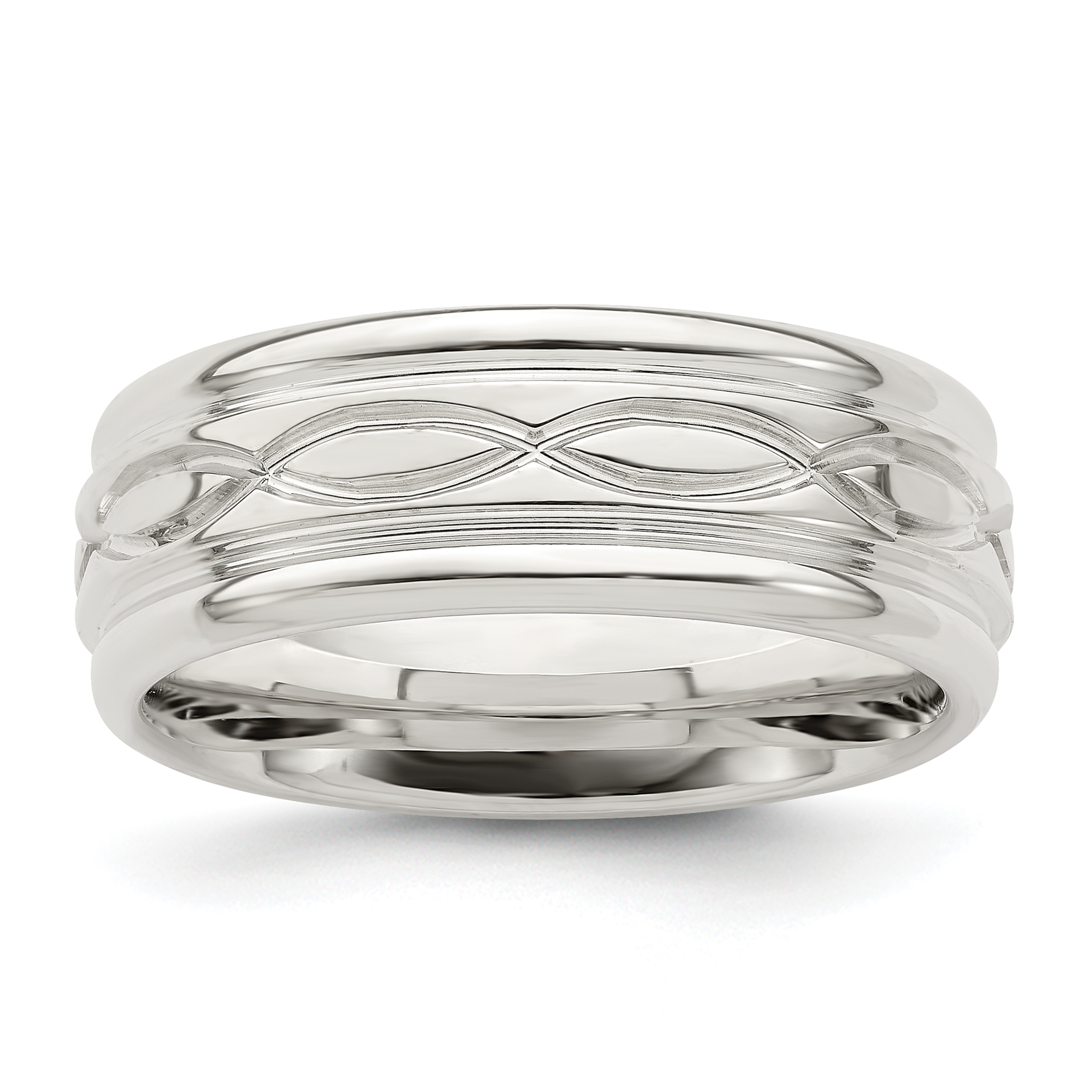 Sterling Silver 7mm Polished Flat Intertwined Design Beveled Edge Fancy Band Size 11.5 (QWB132-11.5)